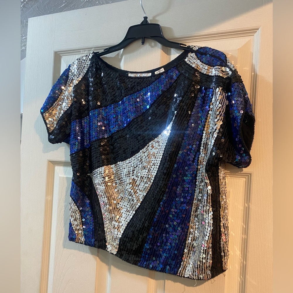 Sparkly blue, black and silver blouse